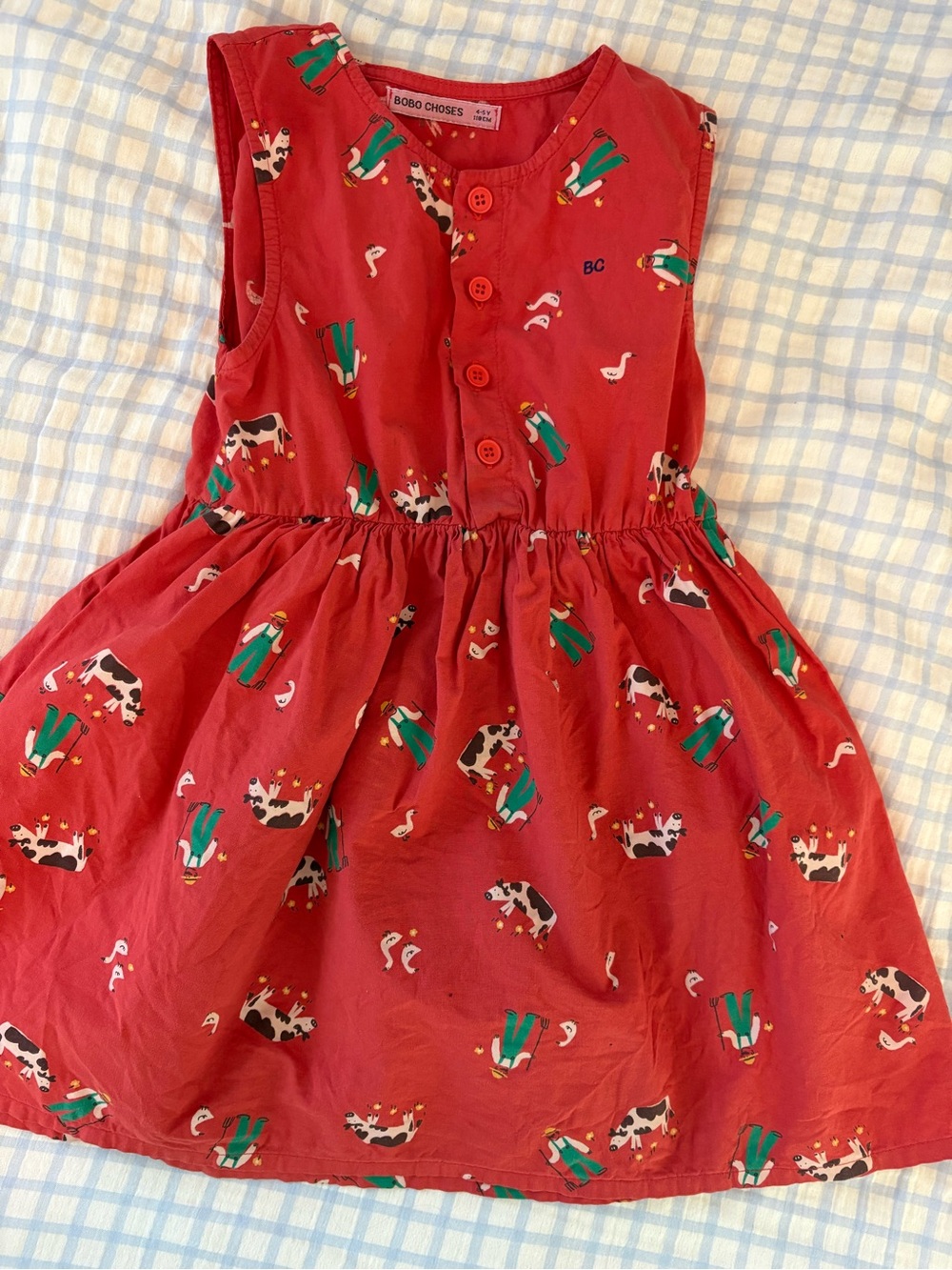 Bobo Choses Red Sleeveless Farm Print Dress